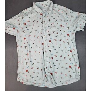 RVCA Button Up Shirt Kids Small Blue AOP Rose Toys Camp Lightweight Outdoor